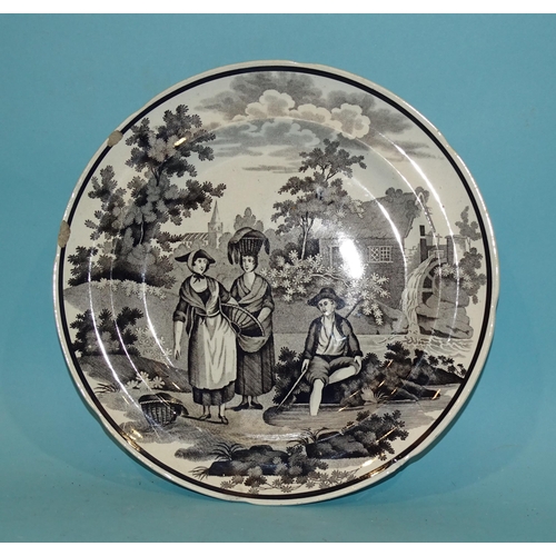 82 - A Dillwyn Swansea plate transfer-printed with sailing ship and maritime objects, 23cm diameter,... 