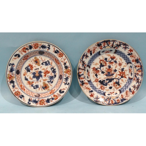 94 - A pair of 19th century Chinese plates decorated with flowers in Imari colours, 22.5cm diameter, (2).... 