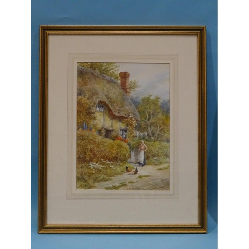 95 - Edward A Swan 'Figure and chickens outside a cottage', signed watercolour, 35 x 25.5cm, together wit... 