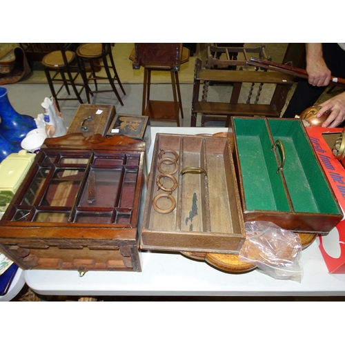 128 - Two 19th century knife boxes, a  small glazed mahogany wall cabinet, two 19th century tea ... 