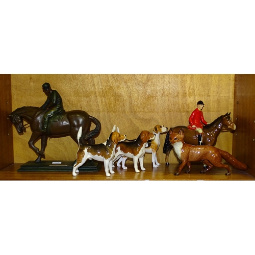 147 - A Beswick Huntsman on brown glazed horse, 21.5cm high, (right hind leg repaired), a large Beswick fo... 