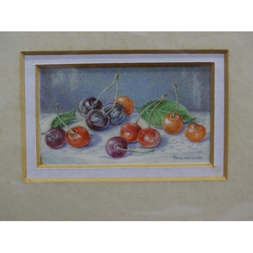 150 - Pauline Gyles (1931-2017), 'Still life - Strawberries', signed miniature watercolour, 5 x 8.5cm and ... 