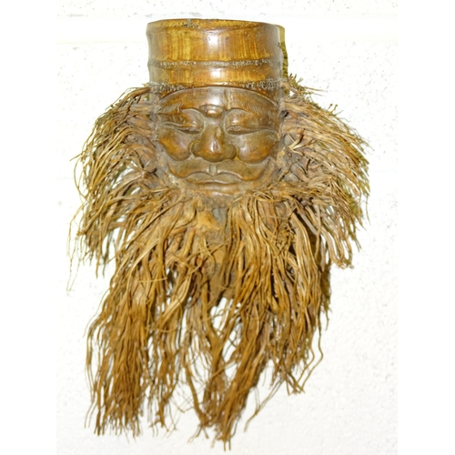 152 - Two Chinese bamboo root wood masks, 30cm (2).