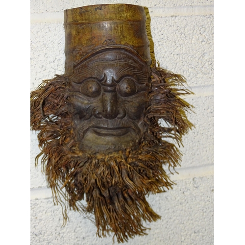 152 - Two Chinese bamboo root wood masks, 30cm (2).