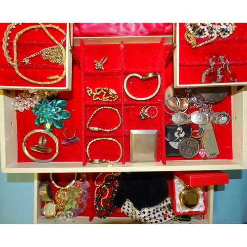 200 - A large jewellery box of costume jewellery, an engine-turned silver marked book holder and other ite... 