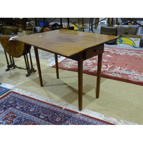 3 - A 19th century mahogany-banded drop-leaf table with end drawer on square legs 91cm x 75.5cm open, to... 