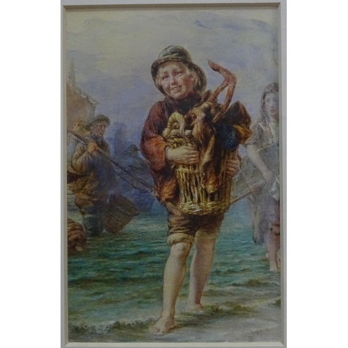 89 - Late 19th/Early 20th century, 'Fisher boy carrying a basket', unsigned watercolour, 24.5 x 15.5cm.... 