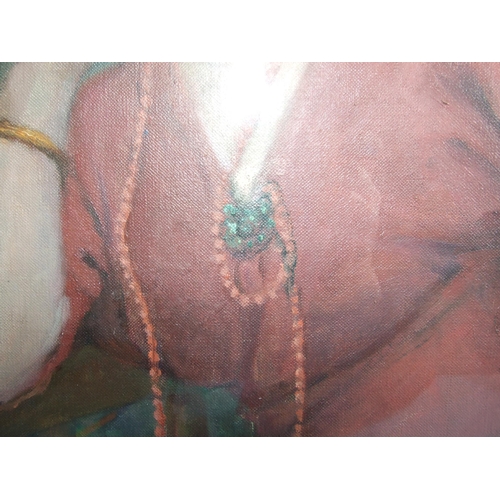 62 - Early-20th century English School, 'Portrait of a woman wearing a hat and long coral beads', unsigne... 