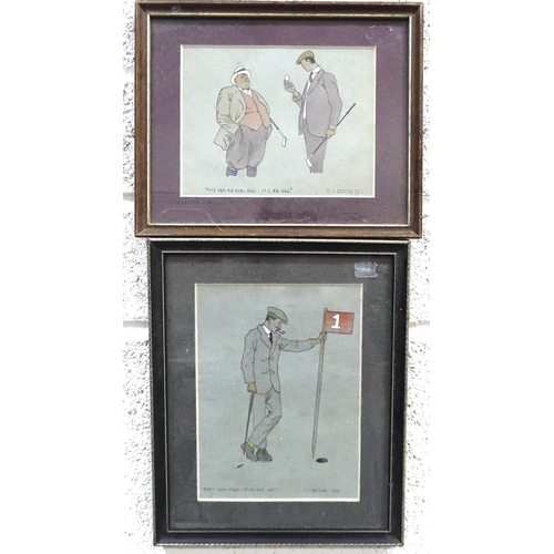 3 - V S Addison, a golfing cartoon, It's not an oval ball, it's an egg, signed watercolour, dated 1921, ... 