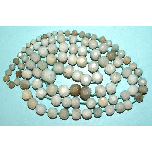 180 - A long string of graduated faceted jade beads, largest 15mm diameter, 14mm long, smallest 5 x 5mm, 1... 