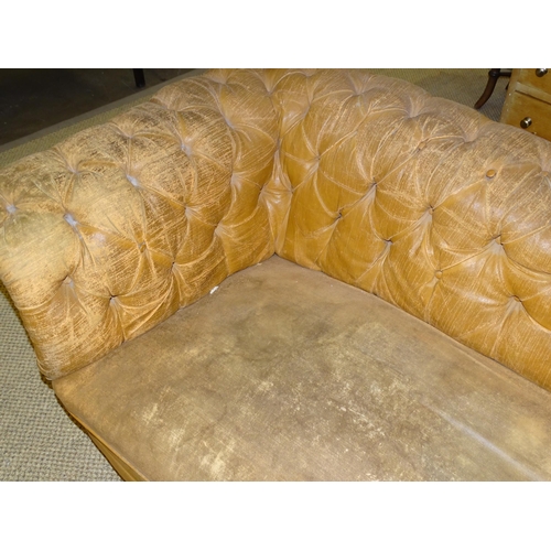 1 - An Edwardian two-seater Chesterfield settee, (worn Rexine upholstery), 158cm wide and a low deep-sea... 