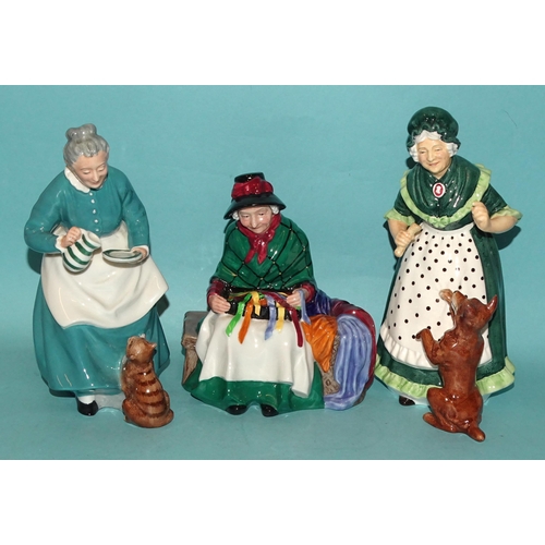 101 - A collection of six Royal Doulton figurines: 'The Favourite' HN2249, 'Old Mother Hubbard' HN2314, 'S... 