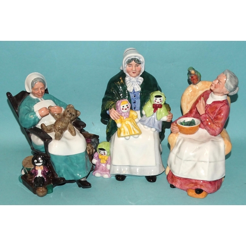 103 - A collection of six Royal Doulton figurines: 'Thank You' HN2732, 'Embroidering' HN2855, 'Pretty Poll... 