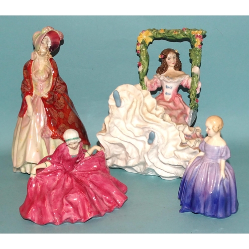 105 - A collection of six Royal Doulton figurines: 'The Balloon Seller' HN583, 'The Paisley Shawl' HN1392,... 