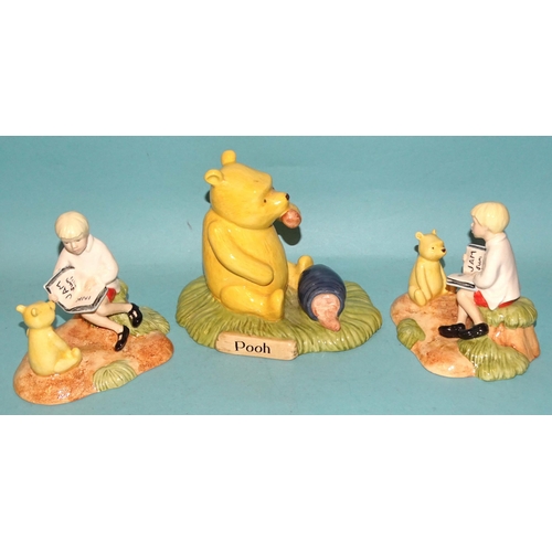 106 - Eight Royal Doulton figures from the Winnie-the-Pooh collection: 'Going Sledging' WP34, 325/5000, 'I... 