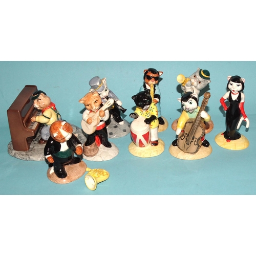 111 - A Beswick nine-piece cat band: 'Purrfect Pitch' CC1, 'Calypso Kitten' CC2, 'One Cool Cat' CC3, 'Ratc... 