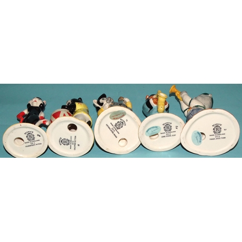 111 - A Beswick nine-piece cat band: 'Purrfect Pitch' CC1, 'Calypso Kitten' CC2, 'One Cool Cat' CC3, 'Ratc... 