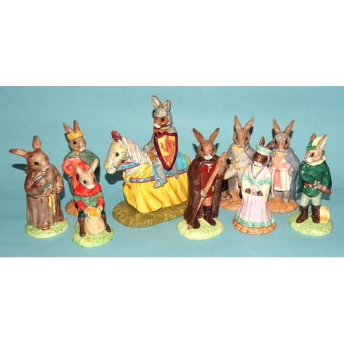 113 - Eight Royal Doulton Bunnykins figures from the 'Robin Hood' series: 'Robin Hood' DB244, 'Maid Marion... 