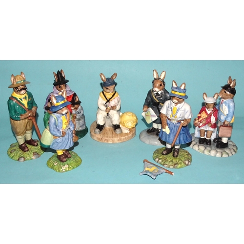 115 - A collection of fifteen Royal Doulton Bunnykins figures: 'Witches Cauldron' DB293, 'Rugby Player' DB... 