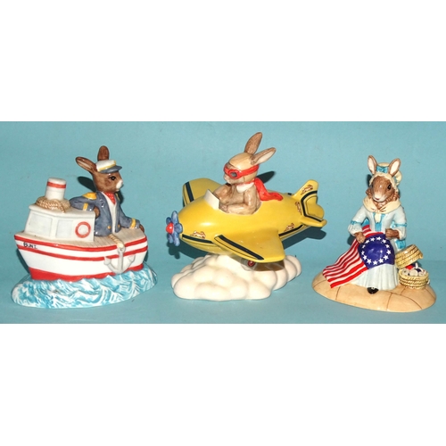 120 - A collection of four Royal Doulton Bunnykins figures: 'Chocs Away' DB267 1035/2000, 'Mermaid' DB263 ... 