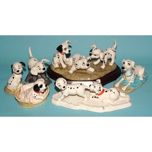 138 - Twelve Royal Doulton 101 Dalmatians figures: 'Cruella De Vil' DM1, 'Penny' DM2, 'Penny and Freckles'... 