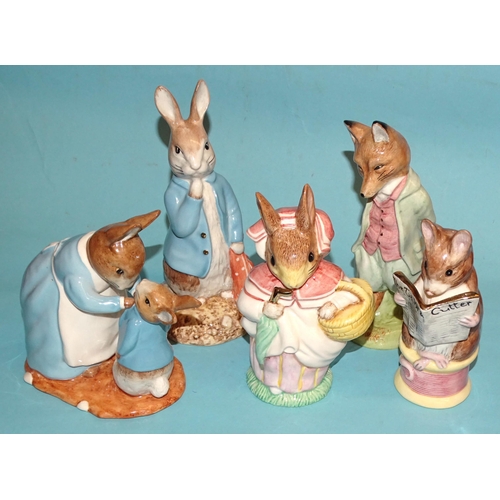 148 - A collection of ten Royal Doulton/Beswick large gold-edition figures: 'Hunca Munca Sweeping', 'Squir... 