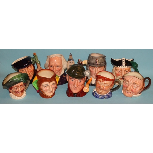 158 - A collection of thirty-three Royal Doulton small character jugs, including 'The Falconer' D6540, 'Jo... 