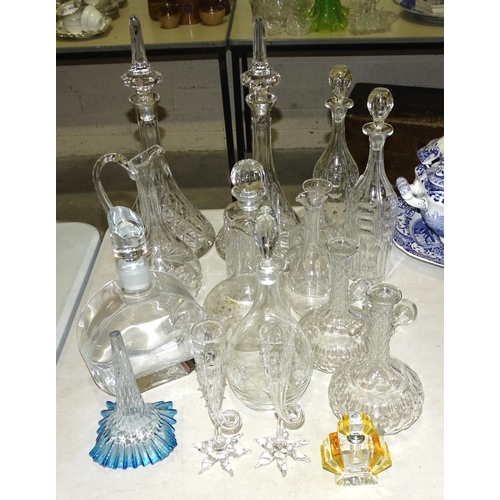47 - A collection of 19th century and later glass decanters, a pair of small vases with starfish bases, a... 