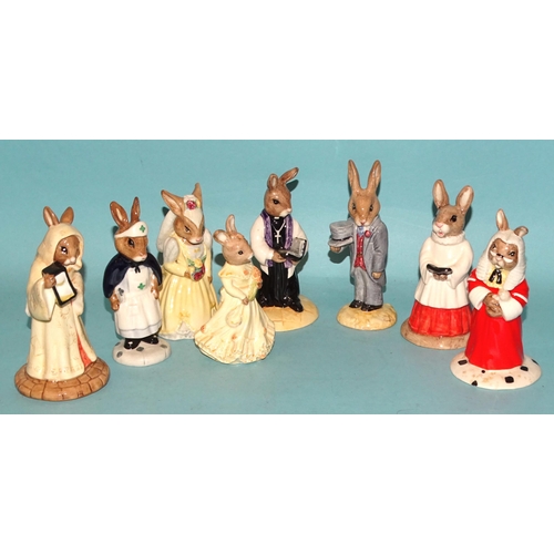 97 - A collection of sixteen Royal Doulton 'Bunnykins' figures, including 'Bride', 'Groom', 'Bridesmaid',... 