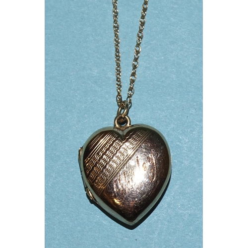 172 - A 9ct gold (back and front) heart-shaped locket on chain, 4.9g.