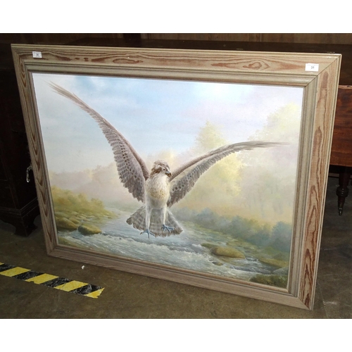 69 - Eric Roberts (20th century), 'Western Osprey over a river', signed oil on canvas, 75 x 101cm.... 