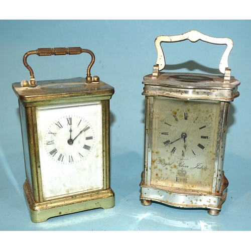 185 - A silver-plated carriage timepiece commemorating the Royal Silver Jubilee, (case in poor condition),... 