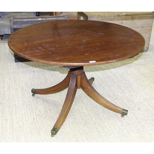 21 - A 19th century mahogany drop leaf rectangular top breakfast table on turned column and four splayed ... 