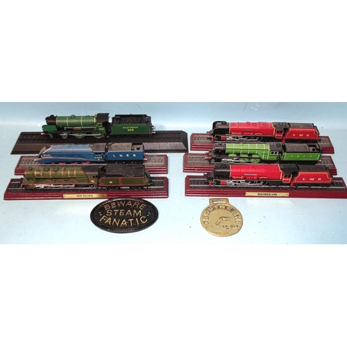 381 - OO gauge, six display locomotives on track and a quantity of buildings, lineside accessories and mod... 