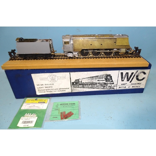 384 - A Crown Line brass kit-built ST BR Bulleid Light Pacific with tender, (made, not painted).... 