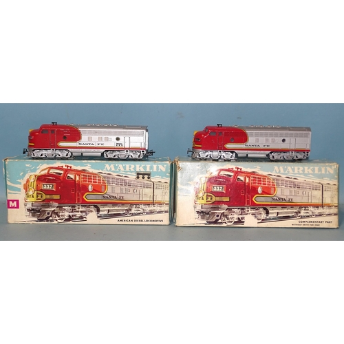 387 - Märklin HO gauge, no.3060 Santa Fe diesel and 4060 complimentary locomotive, (both boxed), (2).... 