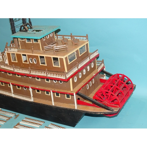 629 - A scratch/kit-built paddle steamer of mainly wood construction, with gangplank, some interior detail... 