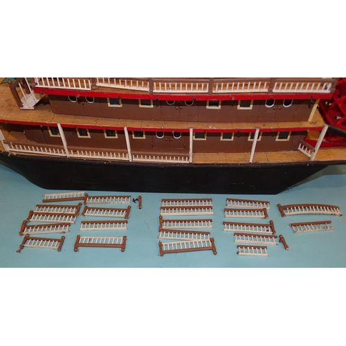 629 - A scratch/kit-built paddle steamer of mainly wood construction, with gangplank, some interior detail... 