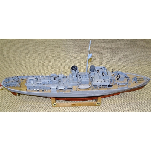 630 - A model of K49, HMS Crocus - Flower Class Corvette, with fibreglass hull, many wood and metal deck d... 