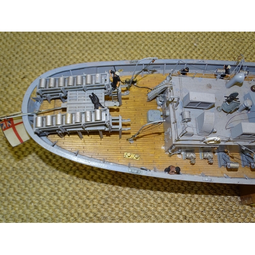 630 - A model of K49, HMS Crocus - Flower Class Corvette, with fibreglass hull, many wood and metal deck d... 