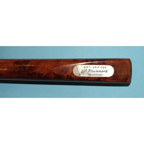 663 - A JP Mannock Anti-Grip cue, 58'' long, 17½oz weight, with horn ferrule and mother of pearl badge, in... 