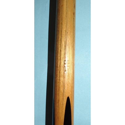 669 - A collection of three snooker cues: 'The Camkin Cue' 58'' 17½oz, 'Joe Davis 146' with red and white ... 