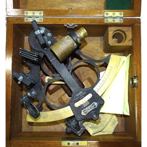 696 - A cased Hezzanith nautical sextant by the maker Heath & Co, number 62152, inside the lid is a He... 