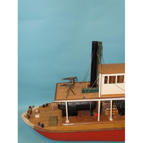 67 - A scratch/kit-built model of a paddle steamer gun boat of mainly wood construction, with horizontal ... 
