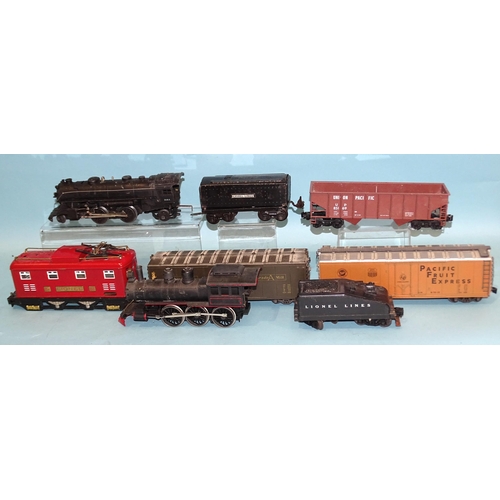 78 - Lionel, an O gauge 4-4-2 locomotive RN1664, (a/f), a 251E electric locomotive, (a/f, no wheels, wron... 