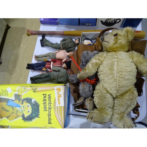 122 - Four Action Men in military clothing, a Pelham ventriloquist puppet and other collectable items.... 