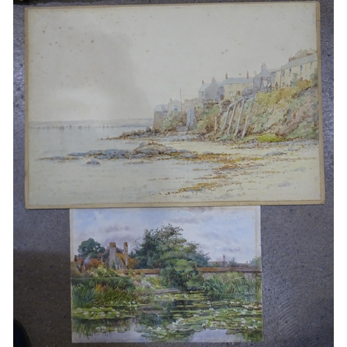 138 - Alfred Townsend, 'Coastal fishing village', signed watercolour dated 1902, unframed, 37 x 54.5cm and... 