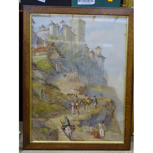 138 - Alfred Townsend, 'Coastal fishing village', signed watercolour dated 1902, unframed, 37 x 54.5cm and... 