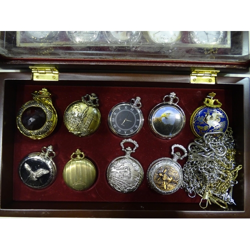 162 - A collection of nineteen modern quartz pocket watches, in two fitted trays.