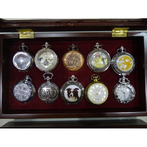 162 - A collection of nineteen modern quartz pocket watches, in two fitted trays.